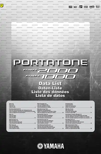 yamaha雅马哈PSR-2000_PSR-1000 Data List